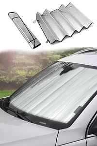 Oto Araç Araba Güneşliği Ön Cam Güneşliği Parlak Güneşlik Koruyucu Perde Metalize 130x60 Cm ürün fotoğrafı