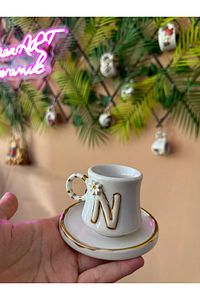 N Harf Detay Seramik Bardak Kupa Mug Kahve Fincanı ürün fotoğrafı