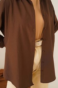 103901 Oversize Basic Tesettür Gömlek - Kahverengi ürün fotoğrafı