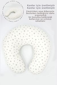 Emzirme Yastığı, Bebek Destek Minderi, Hamile Yastığı Pamuklu Kumaş, Küçük Yıldız Serisi, Gri ürün fotoğrafı