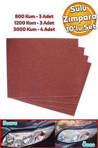 Far Temizleme Ince Kalın Kağıt El Su Zımparası Kağıdı Araç Parlatma Set 800-1200-3000 Kum (10 ADET) ürün fotoğrafı