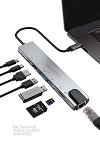 Macbook Pro Air Type-c Hub Dönüştürücü Hdmi Usb Micro Sd Çevirici Çoklayıcı 8 Girişli Hb08 ürün fotoğrafı