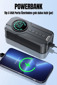 4'ü 1 Arada Şarjlı Akü Ateşleyici Lastik Şişirici Powerbank Led Işık 150psi Yüksek Basınçlı ürün fotoğrafı