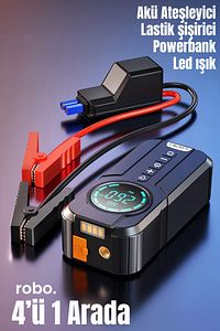 4'ü 1 Arada Şarjlı Akü Ateşleyici Lastik Şişirici Powerbank Led Işık 150psi Yüksek Basınçlı ürün fotoğrafı