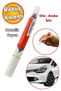 Araç Oto Rötuş Kalemi 5 ml Kaporta Tampon Çizik Giderici Fırça Metalik Beyaz Renk Boya Kalemi ürün fotoğrafı