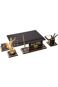 Mermer Desen Ahşap Avukat Sümen Takımı Themis Biblo Masa İsimliği ürün fotoğrafı