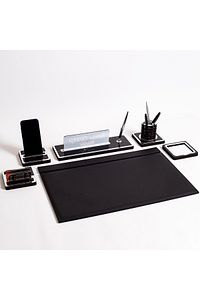 Mermer Desenli Ahşap Sümen Takımı Masa İsimlik Deri Sümen Seti Gümüş ürün fotoğrafı