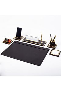 Mermer Desenli Ahşap Sümen Takımı Masa İsimliği Deri Sümen Seti ürün fotoğrafı