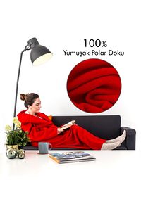 Giyilebilir Battaniye - Giyilebilen Kollu Polar Battaniye - Tek Kişilik Kışlık TV Battaniyesi ürün fotoğrafı