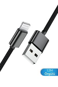 Iphone 6 6s 7 8 X Xs Xr 11 12 13 14 Pro Max Plus Örgülü Hızlı Şarj Kablosu Usb To Lightning Siyah ürün fotoğrafı