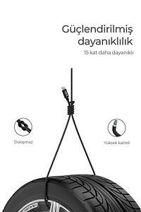 Iphone 6 6s 7 8 X Xs Xr 11 12 13 14 Pro Max Plus Örgülü Hızlı Şarj Kablosu Usb To Lightning Siyah ürün fotoğrafı