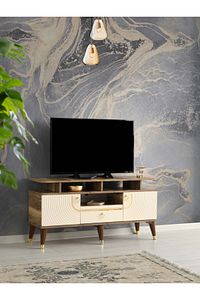110 Cm Art Raflı Tv Sehpası Pasifik Ceviz - Krem ürün fotoğrafı