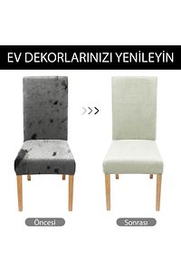 Kaliteli Likralı Kadife Sandalye Kılıfı Mutfak Sandalye Örtüsü Sandalye Koruma Tekli- Sütlü Kahve ürün fotoğrafı