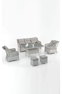 Eren Rattan Puflu Bahçe Balkon Takımı 3+1+1 Gri ürün fotoğrafı