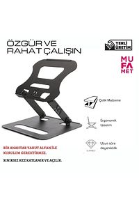 Basic-3 Tüm Modellerle Uyumlu Dayanıklı Kolay Ayarlanır Paslanmaz Çelik Ergonomik Laptop Standı ürün fotoğrafı