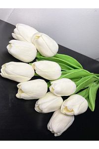 Yapay 8'li Islak Lale Buketi Gerçek Doku Kırık Beyaz 3 Kalite Tek Yaprak ürün fotoğrafı