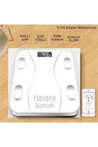 Beyaz Havana Supscale Dijital Baskül Yağ Su Kas Vücut Kitle Endeksi Kilo Ölçer Tartı Termometreli ürün fotoğrafı