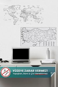 Türkiye Ve Dünya Haritası Yapışkansız Statik Tutunan Not Kağıt Tutucu Özellikli Pratik Akıllı Kağıt ürün fotoğrafı