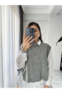Yandan Bağlamalı Saç Örgü Süveter ürün fotoğrafı