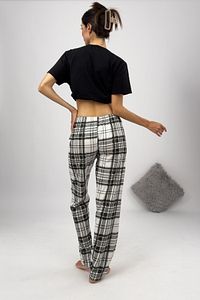 Kadın Pijama Altı Kurdeleli Beyaz Siyah Kare ürün fotoğrafı
