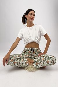 Kadın Pijama Altı Kurdeleli Yeşil Yapraklı Horoz Desenli ürün fotoğrafı