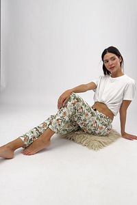 Kadın Pijama Altı Kurdeleli Yeşil Yapraklı Horoz Desenli ürün fotoğrafı