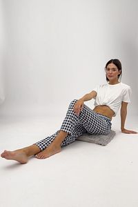 Kadın Pijama Altı Kurdeleli Ekose Lacivert Beyaz Kare Büyük Beden ürün fotoğrafı