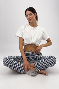 Kadın Pijama Altı Kurdeleli Ekose Lacivert Beyaz Kare Büyük Beden ürün fotoğrafı