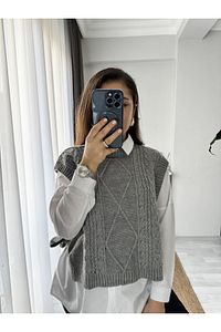 Yandan Bağlamalı Saç Örgü Süveter ürün fotoğrafı