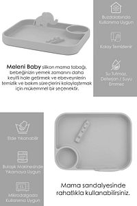 5'li Silikon Beslenme Seti - Bebek Mama Önlüğü - Tabak - Vakumlu Kase - Pipetli Bardak - Kaşık-Gri ürün fotoğrafı