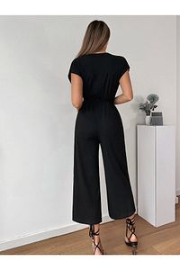 Kadın Siyah Kruvaze Beli Kemerli Tulum ARM-20Y042008 ürün fotoğrafı