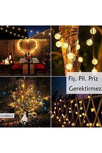 50 Led 7 Metre Sarı Güneş Enerjili Led Işık Solar Bahçe Teras Balkon Ağaç Lambası Aydınlatması ürün fotoğrafı