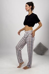 Kadın Pijama Altı Kurdeleli Kırmızı Şerit Beyaz Kare ürün fotoğrafı