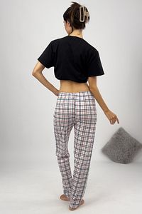Kadın Pijama Altı Kurdeleli Kırmızı Şerit Beyaz Kare ürün fotoğrafı