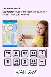 Z10 Sim Kart Girişli Akıllı Çocuk Takip Saati Uzaktan Dinleme Özellikli Türkçe Menü Mor Btk ürün fotoğrafı