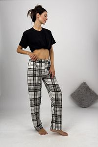 Kadın Pijama Altı Kurdeleli Beyaz Siyah Kare ürün fotoğrafı