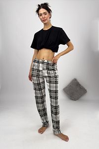Kadın Pijama Altı Kurdeleli Beyaz Siyah Kare ürün fotoğrafı