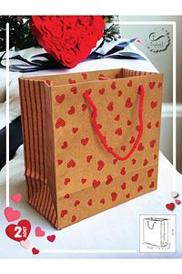 Kraft Karton Çanta Kırmızı Kalp Desenli Hediye Paketi Çanta Poşet 2'li 22*22*11cm -T889 ürün fotoğrafı