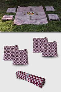 Yer Masa Piknik Örtüsü Sofra Bezi 160 X 160 , 4 Minder 45 X 45cm Set (FUŞYA) ürün fotoğrafı