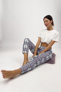 Kadın Pijama Altı Kurdeleli Mavi Pembe Büyük Kare ürün fotoğrafı