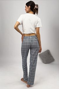 Kadın Pijama Altı Kurdeleli Ekose Lacivert Beyaz Kare Büyük Beden ürün fotoğrafı