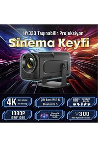 Hy320 Siyah Taşınabilir Sinema Projektörü 4k 1080p Ev Sineması Bluetooth Android Projeksiyon ürün fotoğrafı