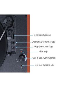 T310ch Pikap Plak Çalar- Kahverengi - Şarj Edilebilir - 33, 45, 78 Devir - Universal Iğneli ürün fotoğrafı