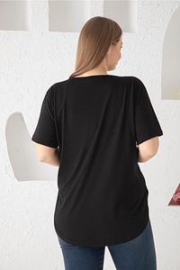 Kadın V Yaka Büyük Beden T-shirt Siyah ürün fotoğrafı