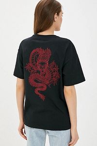 LUNAVISTA Oversize Dragon Baskılı Siyah Tshirt OVRSZTSHRT12 ürün fotoğrafı