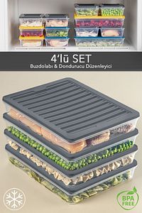 4'lü Buzdolabı Organizer Mikrodalga Ve Difrize Uygun Saklama Kabı Antrasit 4 X 2400 ml ürün fotoğrafı