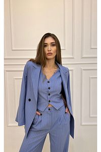 Çizgi Desenli Pantolon Ceket Yelek 3 lü Takım Elbise ürün fotoğrafı