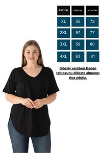 Kadın V Yaka Büyük Beden T-shirt Siyah ürün fotoğrafı