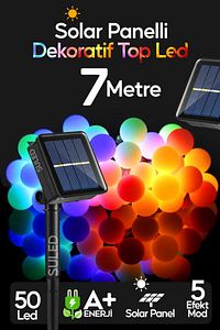 Dekoratif Top Led Solar Balkon Teras Ağaç Bahçe Aydınlatması 7 Metre 50 Rgb Su Geçirmez ürün fotoğrafı
