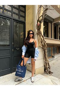 Kadın Siyah Askılı Şort Tulum ürün fotoğrafı